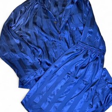 Blue Satin Striped Luxury Pajama Loungewear Set Mens M