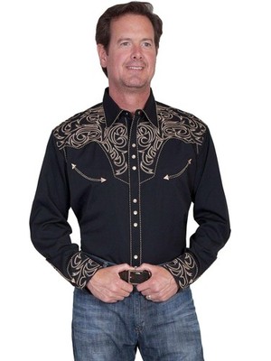 Scully Men's Embroidered Scroll Long Sleeve Snap Western Shirt