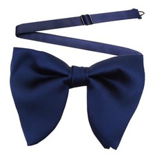 Men Pre-Tied Oversized Big Velvet Bow Tie Pocket Square Navy Blue Silk