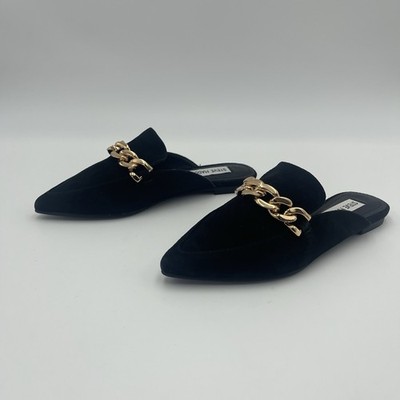 Steve madden Almah pointy toe chain slip Bkack Suede mule-SZ 4M-MSRP $99