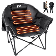 Heated Camping Chair, Oversized Heated Folding Chair for Adults w/ 3 Heat Levels