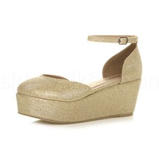 Womens ladies mid wedge flatform platform ankle strap court shoes size 5 38