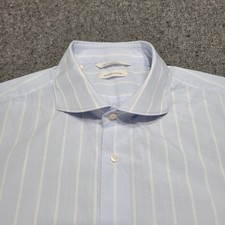 Suitsupply Shirt Mens 17 43 Slim Fit Blue White Striped Egyptian Cotton Button
