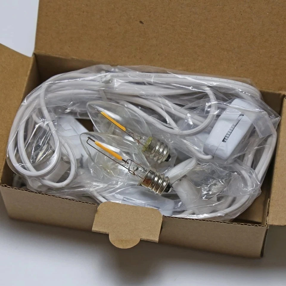 C7 Accessory Cord with 2 LED Light Bulbs, Candelabra Base E12 Socket, White Cord - Image 3 of 4