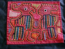 VINTAGE INTRICATE MOLA - PANAMA - HAND SEWN EMBROIDERY - 12" X 16"