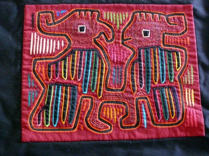 VINTAGE INTRICATE MOLA - PANAMA - HAND SEWN EMBROIDERY - 12" X 16"
