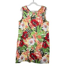 Talbots Floral Tropical Cotton Stretch Shift Dress Colorful Resortwear Size 16