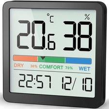 Digital Hygrometer Indoor Thermometer Humidity Monitor LCD Clock Home Greenhouse