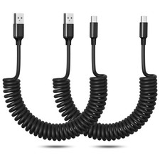 Coiled USB A to C Cable,OKRAY Type C Car Charger Cord 60W 3FT - 2Pack