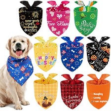 9 Pcs Holiday Dog Bandanas Seasonal Red White and Blue Bandanas Patriotic Sca...