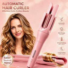 Automatic Ceramic Hair Curler 1.2in Barrel, Pink, 3 Heat Settings, Auto Shut-Off