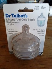 2Pk Dr. Talbots Silicone Anti-Colic Bottle Replacement Nipples Fast Flow 6m 