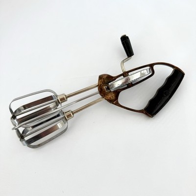 Vtg Hand Mixer Beater Black Bakelite Side Angle Handle Stainless Steel Retro