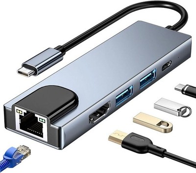 USB C Hub Multiport Adapter 5-in-1, with HDMI, Ethernet Port, USB 3.0/2.0 Port,