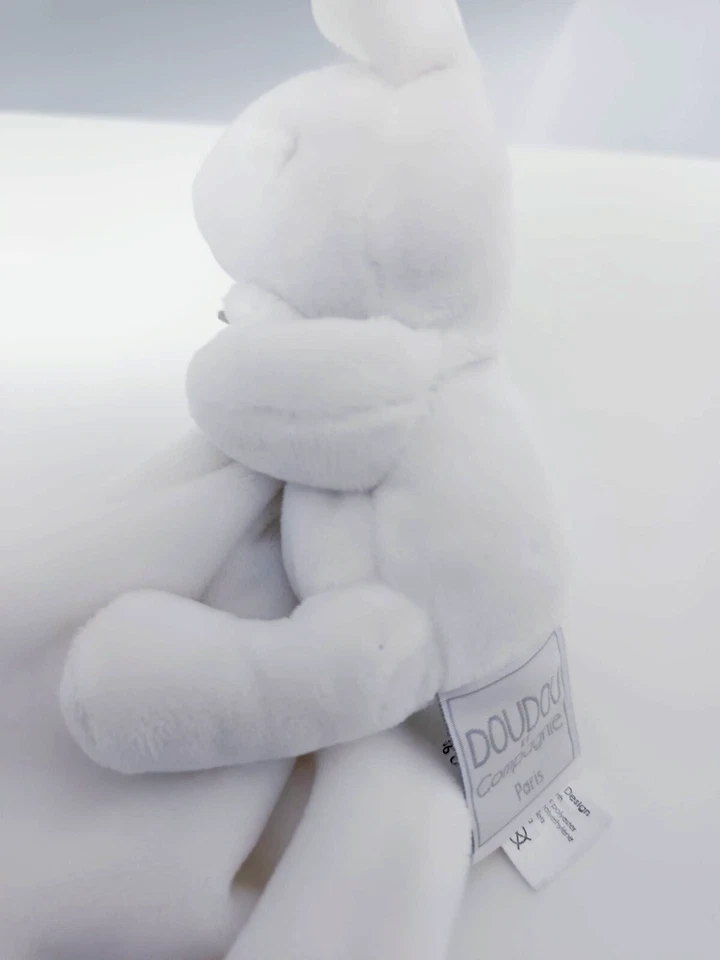 Doudou Plat Petit Lapin Mouchoir Blanc Crème Yeux Nez Beige  Doudou Et Compagnie - Photo 3/4