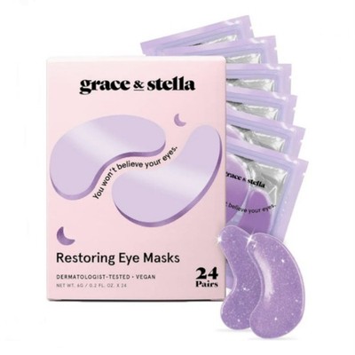(24 Pairs) Grace & Stella Retinol Under Eye Patches Gel Masks Restoring Purple 