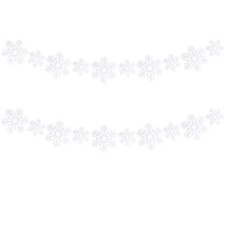 2 Pack White Felt Snowflake Garland Banner Winter Garland Snow Banner