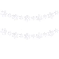 2 Pack White Felt Snowflake Garland Banner Winter Garland Snow Banner 