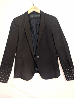 Zara Basic Women's Y2K Corporate Grunge Alt  Black Blazer w/ Studded Cuffs - L