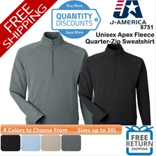 🔥 J. America Men Apex Fleece Quarter-Zip Sweatshirt pockets Up To 3XL 8751