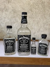 Jack Daniel’s Lot Of 4 Glass Bottles-1 of Each: 750ml, 200ml, 100ml, 50ml       
