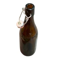 Vintage Amber Glass Beer Bottle: Dutch Leeuw Bier Swing Top, 11'' Tall