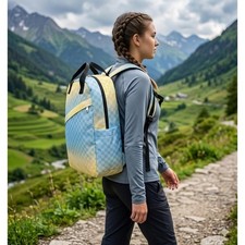 NEW Steve Madden Gradient Checkered Backpack Blue Yellow Designer Travel Laptop
