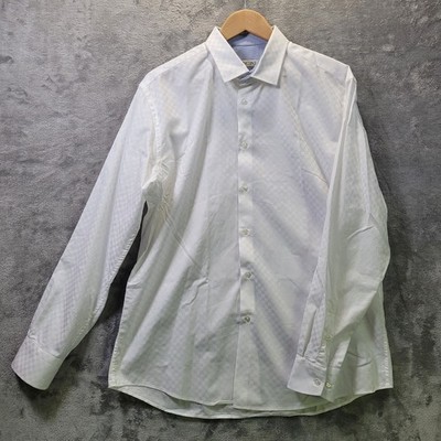 Vercini Men s White Textured Dress Shirt XL 100% Cotton Long Sleeve