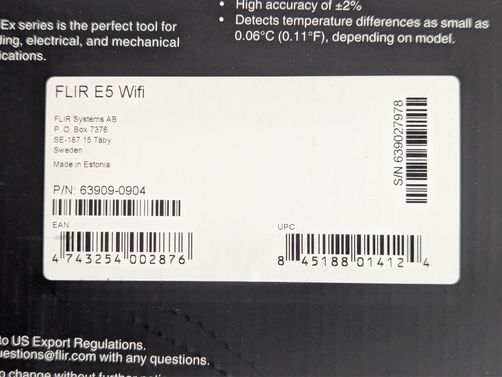 Flir E5 2.0L Ex Series Thermal Digital Camera E6390 #63909-0904 & Case 26APR2018
