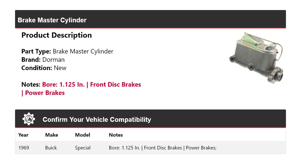 Cilindro maestro de freno Buick Special Dorman 1969 Foto 2 de 4