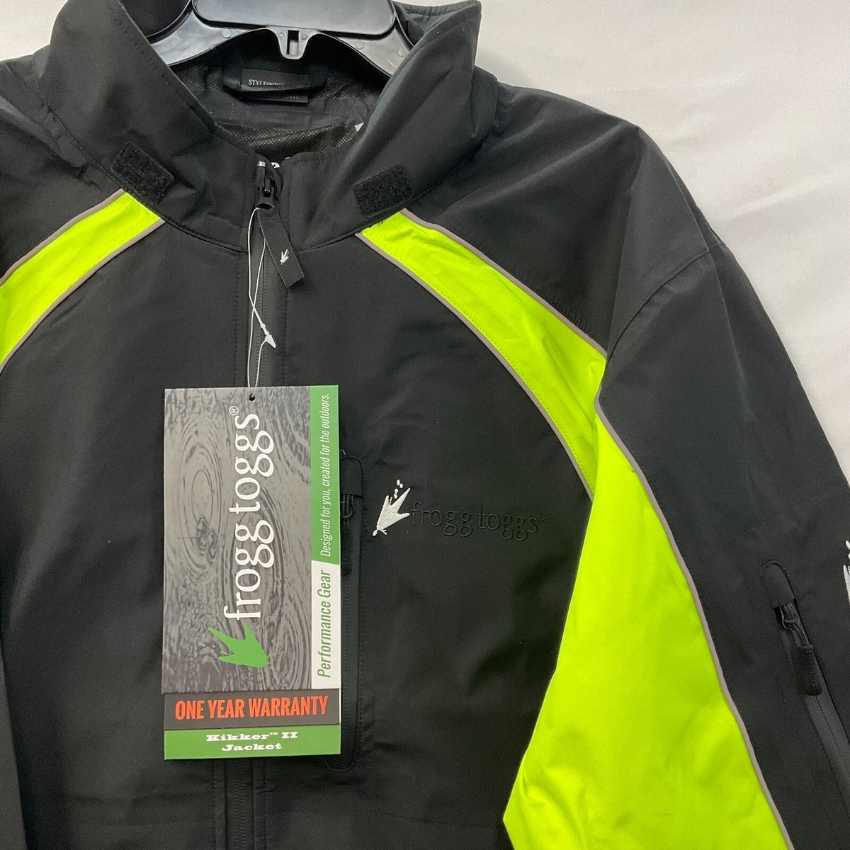 Frogg Toggs Kikker II Jacket Mens Size L Black Green Hooded