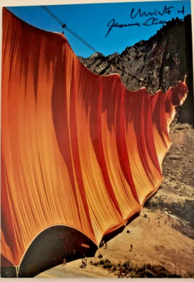 Christo and Jeanne-Claude signed art card VALLEY CURTAIN, RIFLE