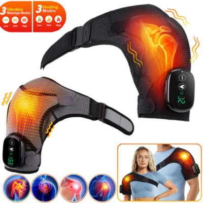 Electric Heated Shoulder Joint Brace Wrap Vibration Therapy Relief Pain Massager