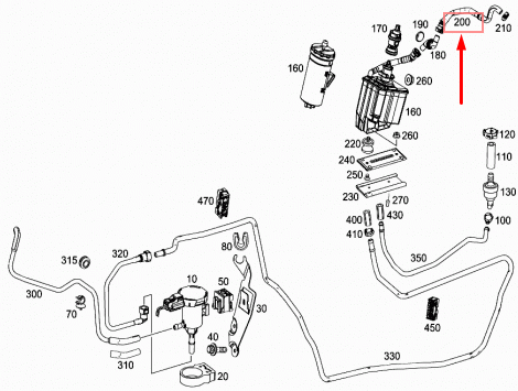 MERCEDES-BENZ SL R231 Activated Charcoal Vent Line A2314700464