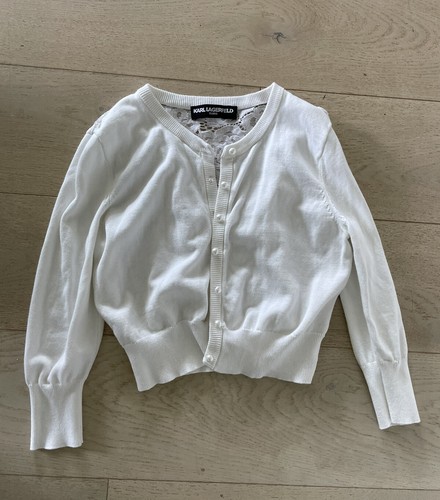 Karl Lagerfeld Paris White Pearl Button LacE Back Cardigan Sweater S | eBay
