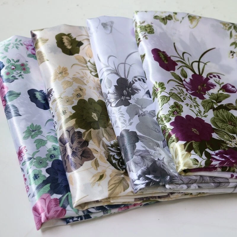 1Yard Vintage Floral Satin Fabric Soft Gown Shirt Scarf Lining Material Soft