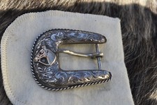 Sunset Trails Belt Buckle Western Style Sterling 10K Gold Horse w/ Ruby Engraved