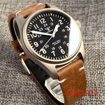 39mm 20ATM Tandorio Pilot NH35A Automatic Titanium Mens Watch Green luminous