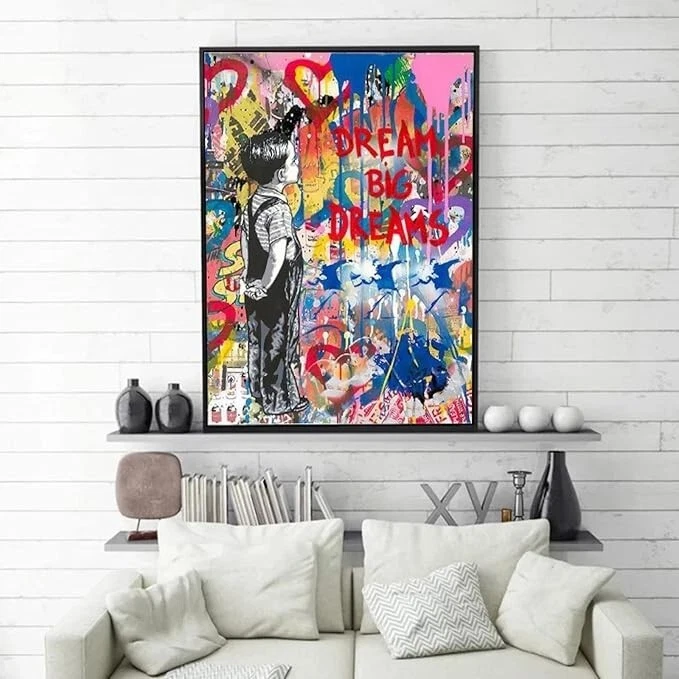 Banksy-Dream Big Graffiti,Canvas Decor,3D Wall Art,Large Wall Art,Dream Graffiti - Image 2 of 4
