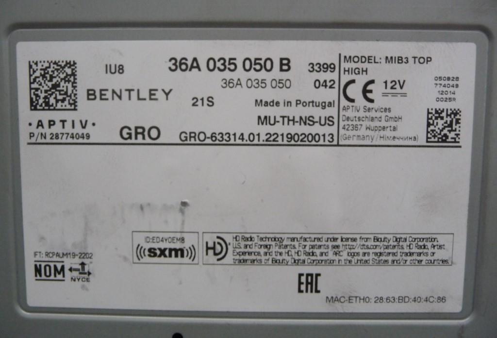 2017-2022 Bentley Bentayga Central Computer 36A035050B OEM A1