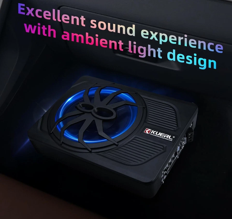 800W Slim Under Seat Car Subwoofer with Built-in Amplifier and Multi-Colors LED - Image 4 of 4
