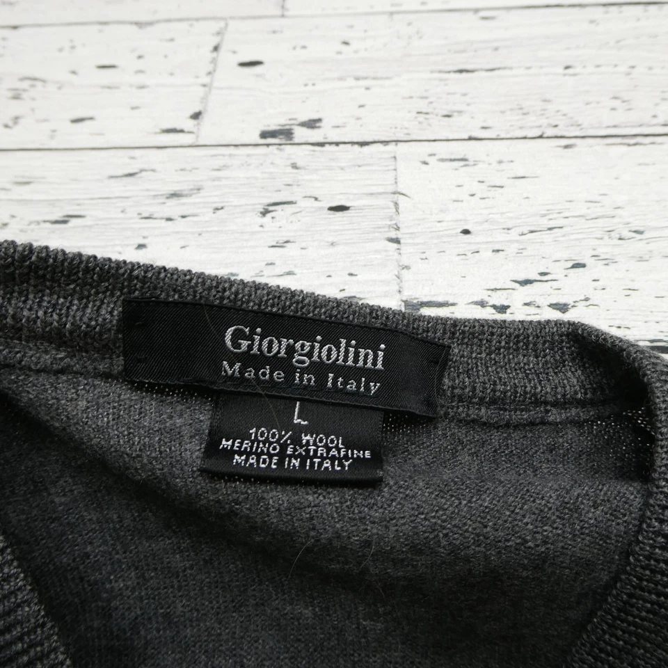 Suéter Giorgiolini Hombre L Gris 100% Lana Merino Extra Fina Cuello en V Hecho en Italia Foto 2 de 4