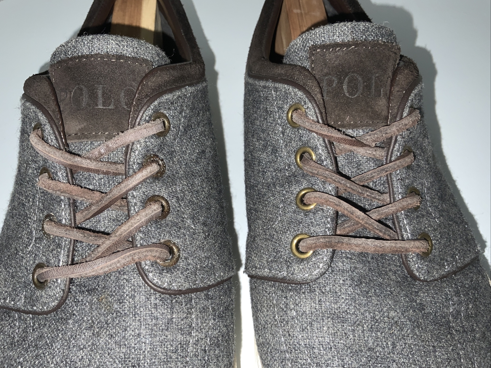 POLO RALPH LAUREN scarpe da uomo 12 D FAXON BASSE grigio flanella camoscio logo casual pony