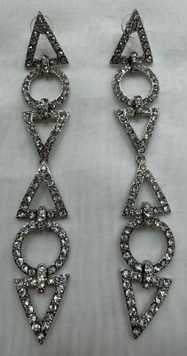 Handmade Unique 6  Post Earrings with Clear Crystals. Drop Earrings. Gift. Party