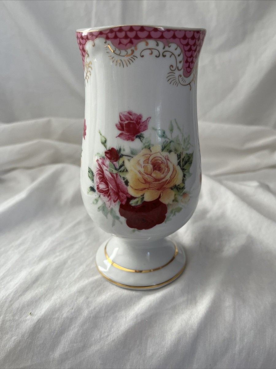 Vintage 1898 China Company Red, Pink, Yellow Roses/Floral Bud Vase