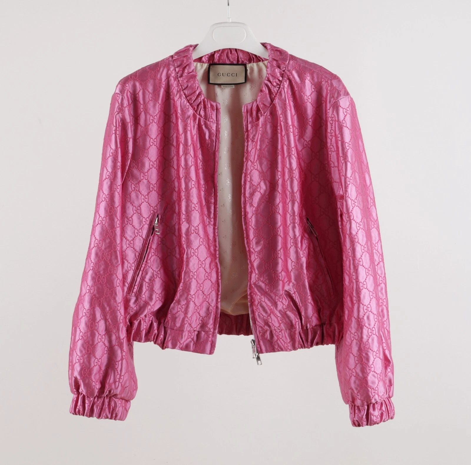 Giacca corta donna Gucci seta rosa monogramma taglia IT42