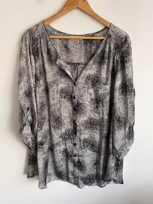 Avella Blouse Womens Plus Sz 24 Black Animal Print Button 3/4