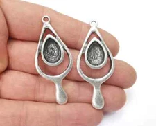 2 Pcs Teardrop Charm Blank Cabochon Base Antique Silver Plated jewelry Making