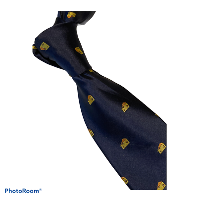 Cravatta Uomo Frederick Thomas Blu Navy Con Formaggio E Topo - Eccentrica E Originale - Fatta A Mano UK