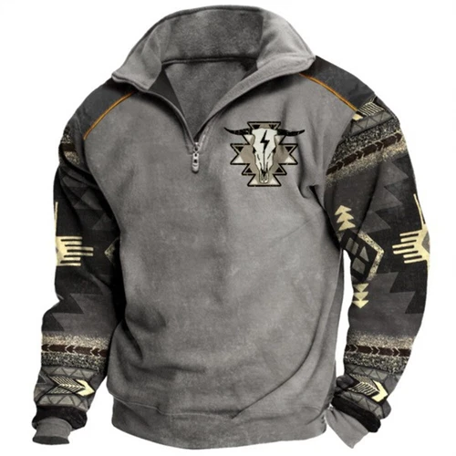 Men's Pullover Aztec Cowboy Mens Hoodie Vintage Graphic Western Hoodies - Picture 6 of 17